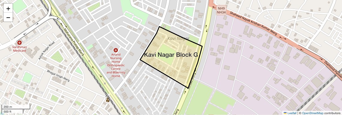 Location Map of Kavi Nagar Block G, Ghaziabad