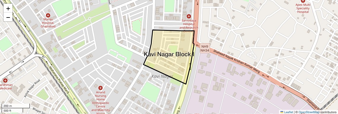 Location Map of Kavi Nagar Block I, Ghaziabad