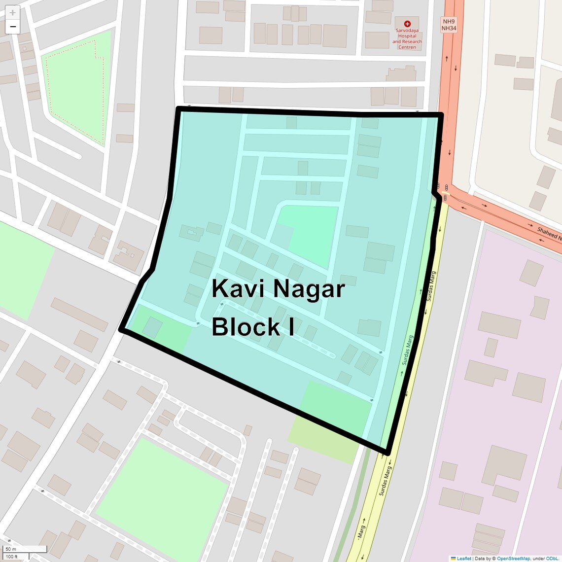 Location Map of Kavi Nagar Block I, Ghaziabad
