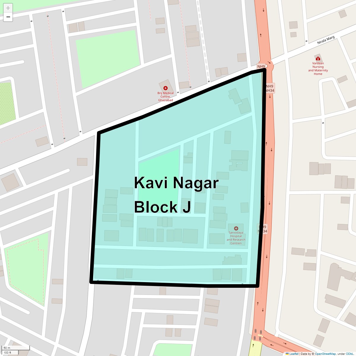 Location Map of Kavi Nagar Block J, Ghaziabad