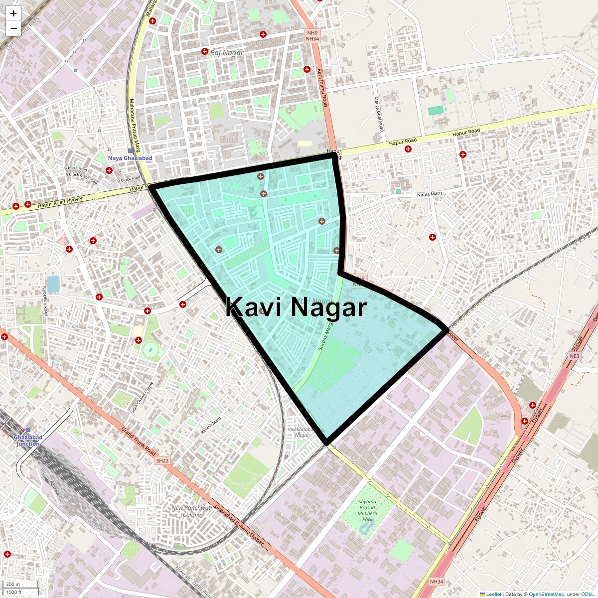 Location Map of Kavi Nagar, Ghaziabad