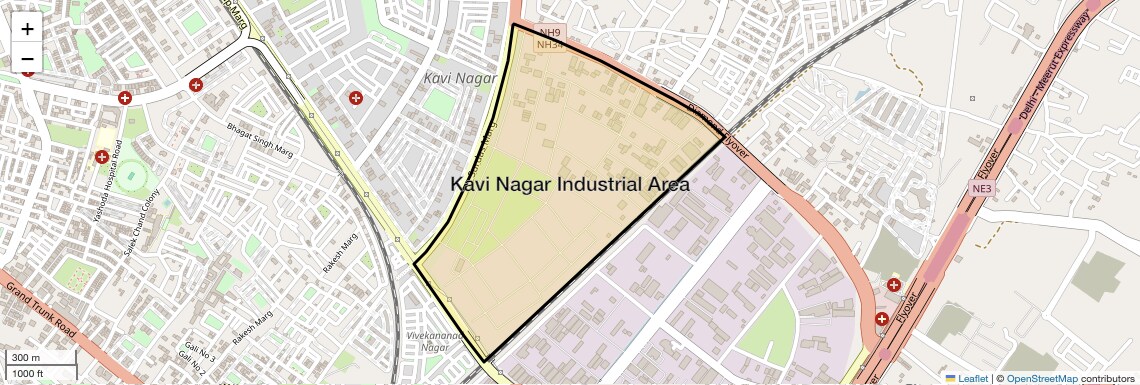 Location Map of Kavi Nagar Industrial Area, Ghaziabad