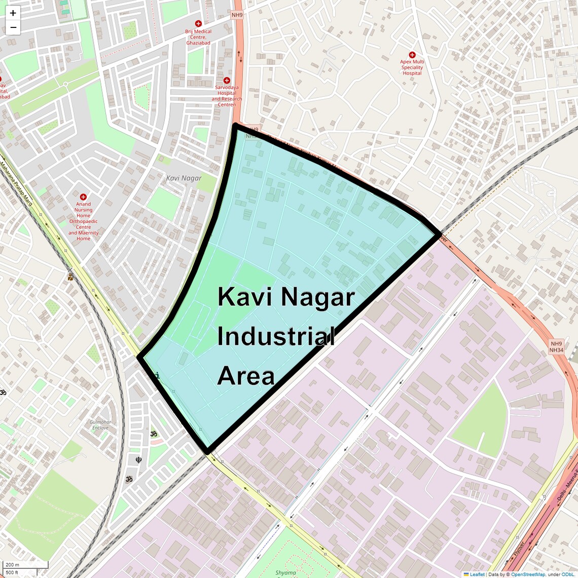Location Map of Kavi Nagar Industrial Area, Ghaziabad