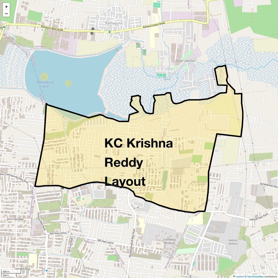Location Map of KC Krishna Reddy Layout, Bangalore