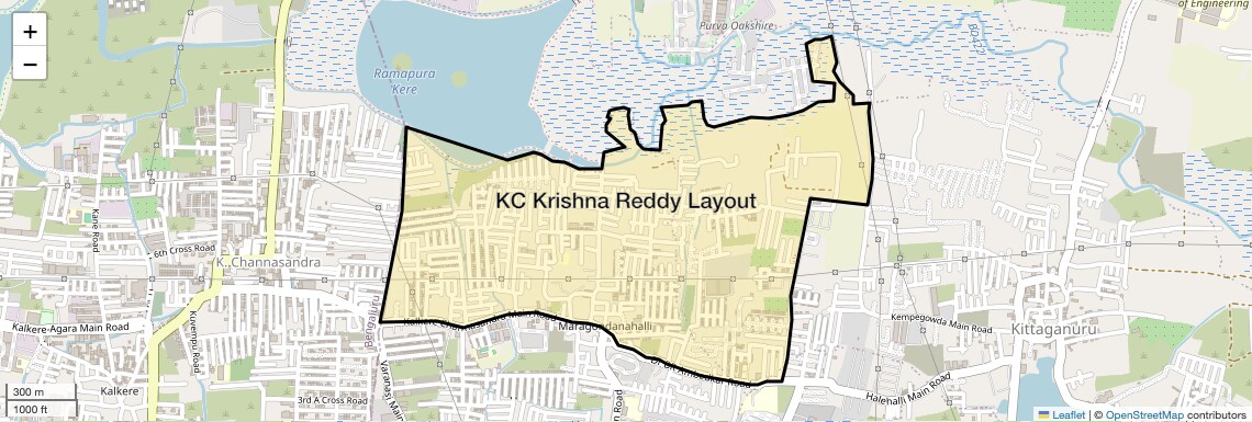 Location Map of KC Krishna Reddy Layout, Bangalore