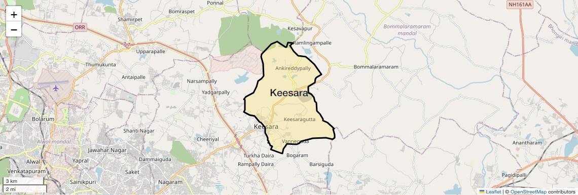 Location Map of Keesara, Hyderabad