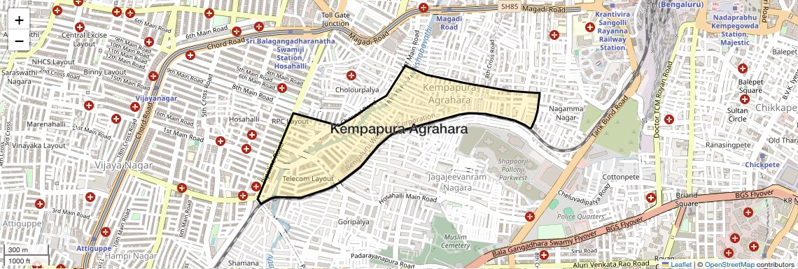 Location Map of Kempapura Agrahara, Bangalore