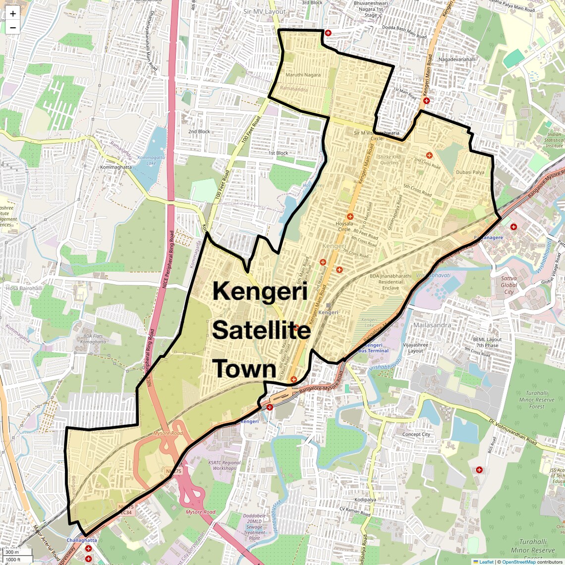 Location Map of Kengeri Satellite Town, Bangalore