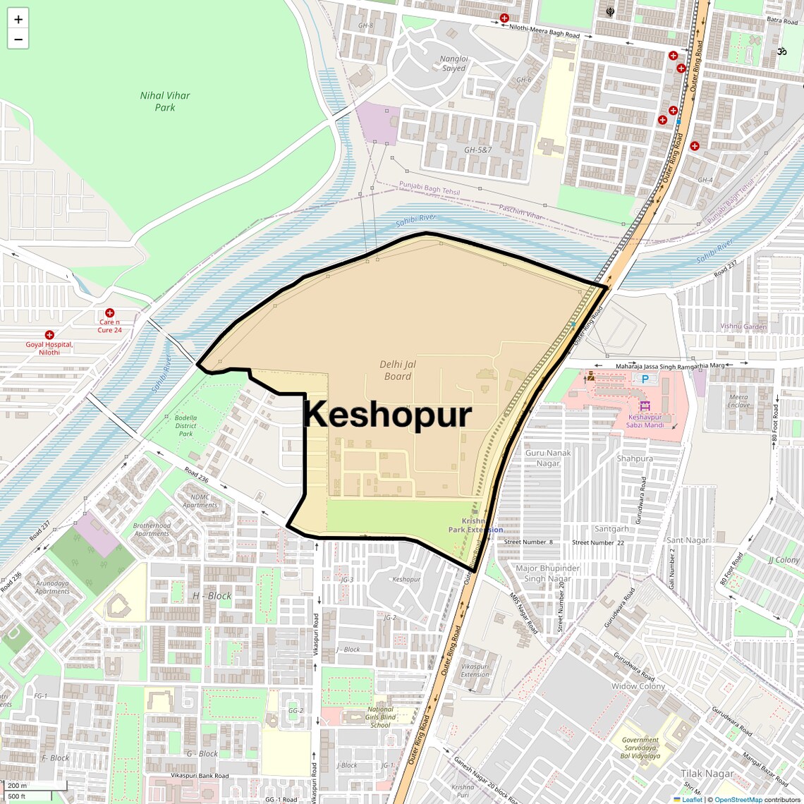 Location Map of Keshopur, Delhi