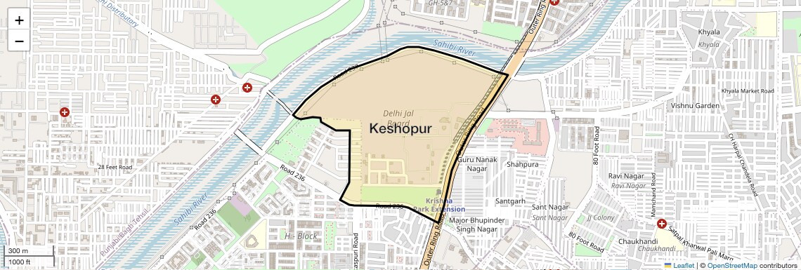 Location Map of Keshopur, Delhi