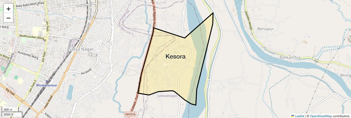 Location Map of Kesora, Bhubaneswar