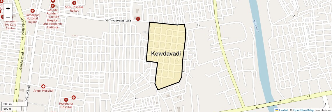 Location Map of Kewdavadi, Rajkot