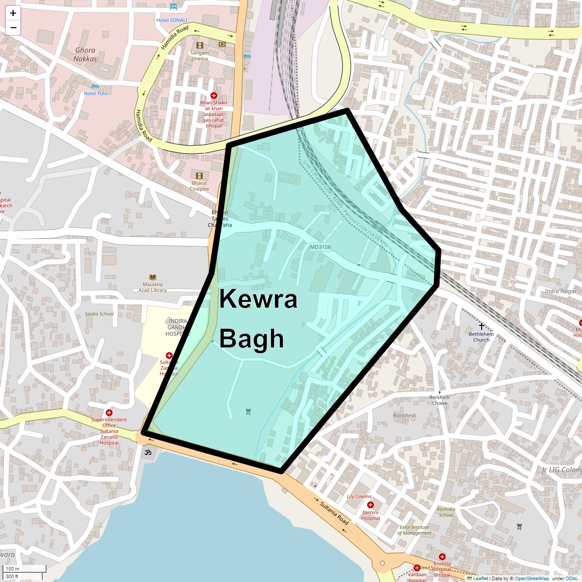 Location Map of Kewra Bagh, Bhopal