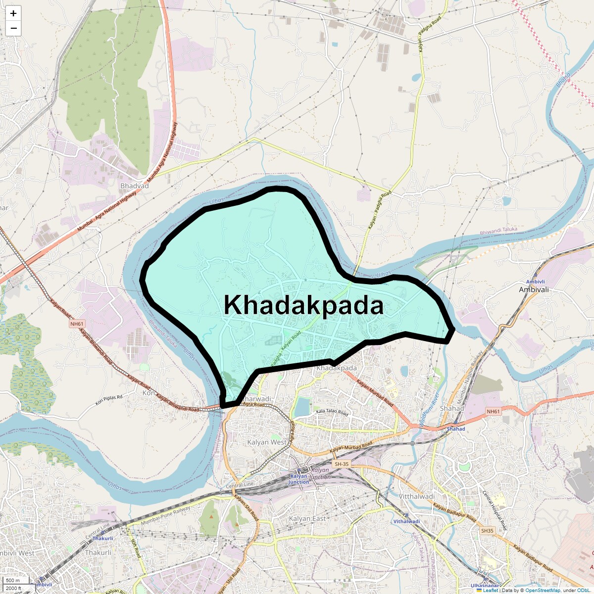 Location Map of Khadakpada, Thane