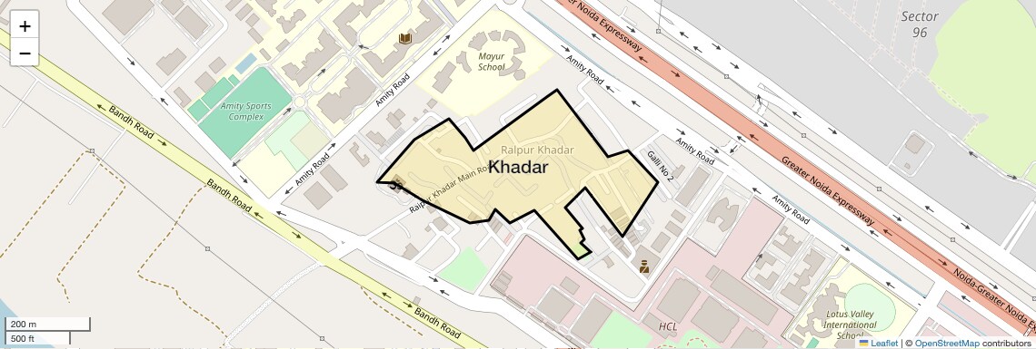 Location Map of Khadar, Noida