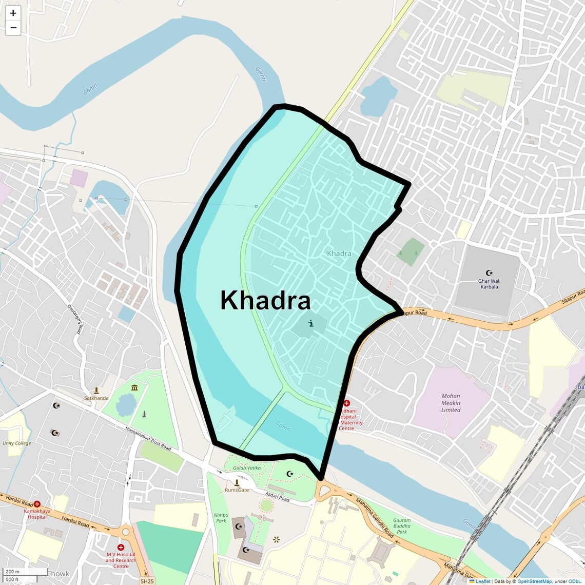 Location Map of Khadra, Lucknow