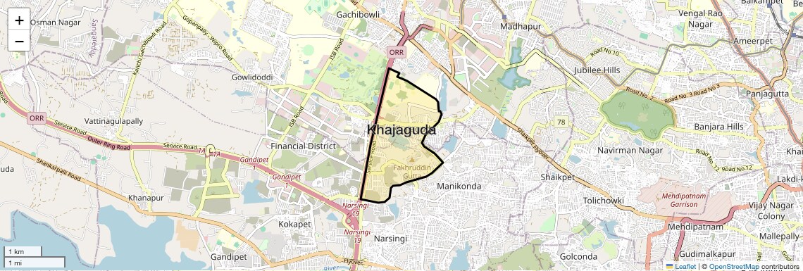 Location Map of Khajaguda, Hyderabad