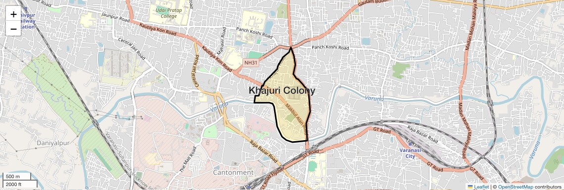 Location Map of Khajuri Colony, Varanasi