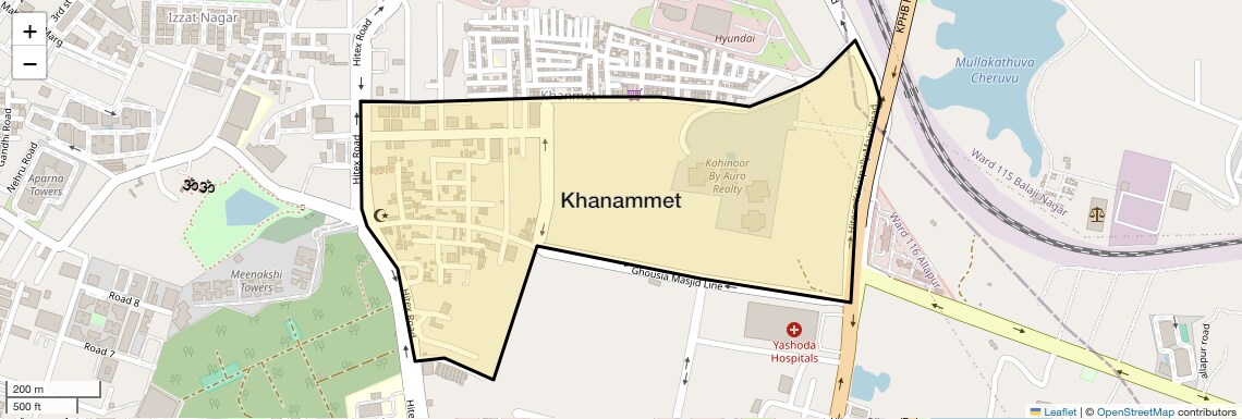 Location Map of Khanammet, Hyderabad