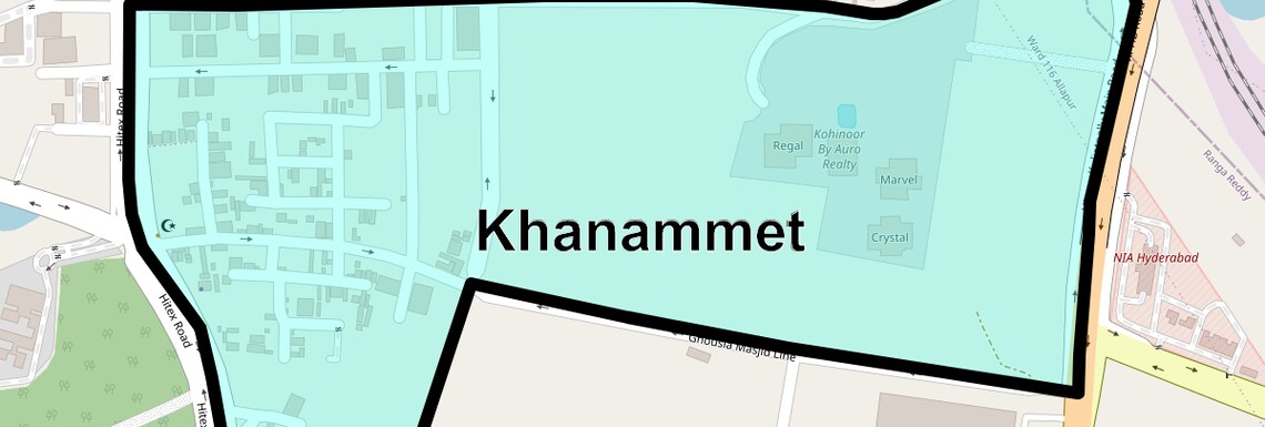 Location Map of Khanammet, Hyderabad