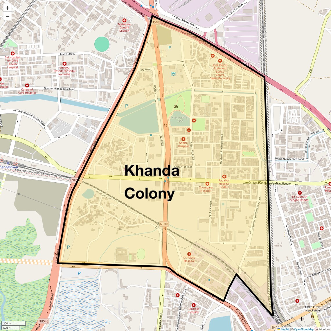 Location Map of Khanda Colony, Navi Mumbai
