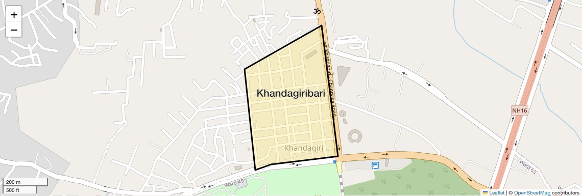 Location Map of Khandagiribari, Bhubaneswar