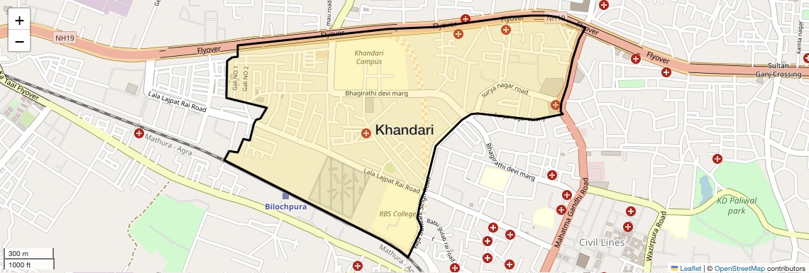 Location Map of Khandari, Agra