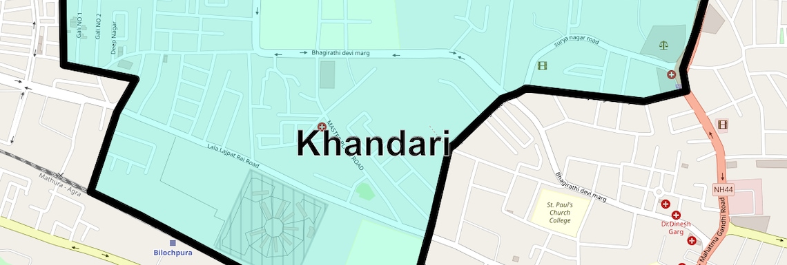 Location Map of Khandari, Agra