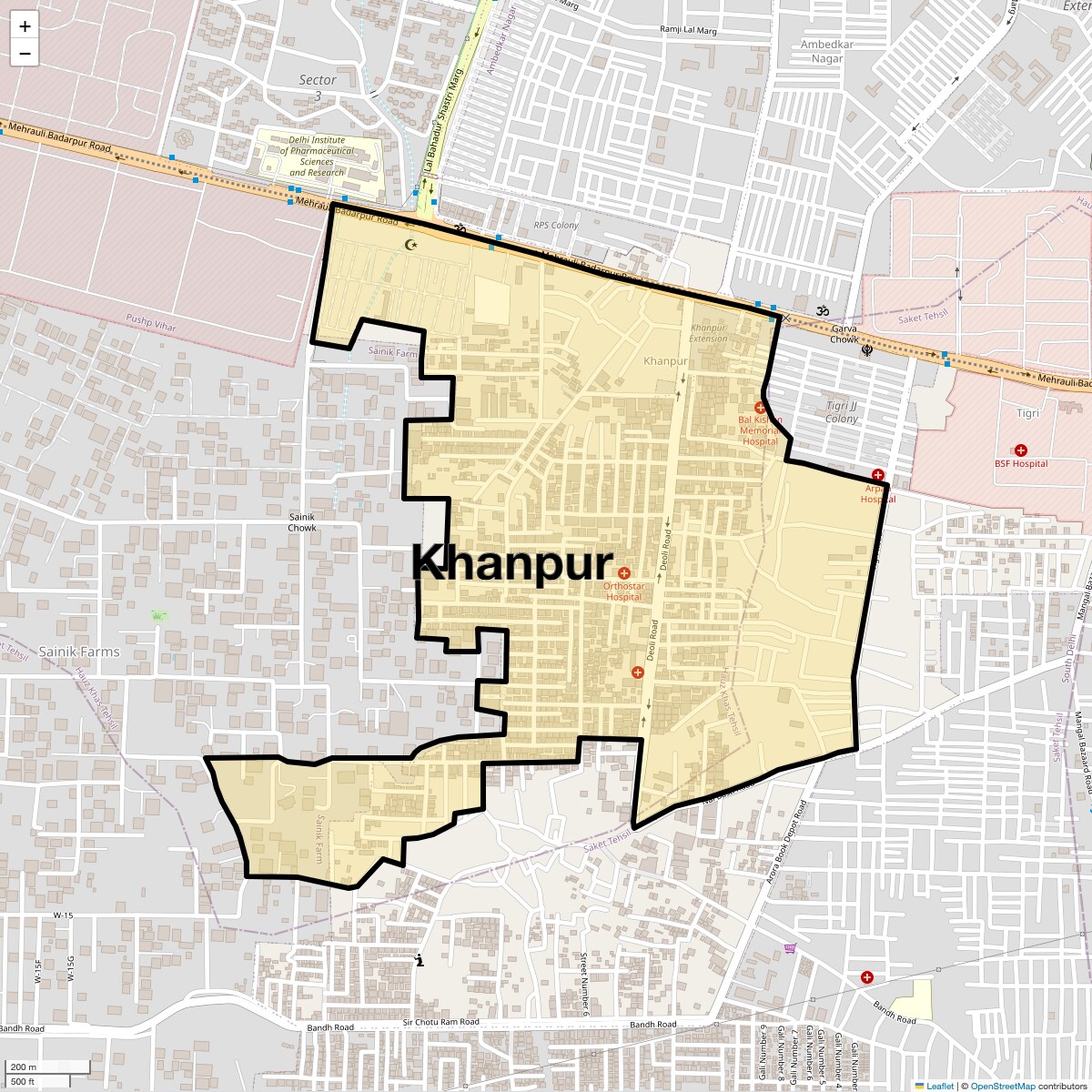 Location Map of Khanpur, Delhi