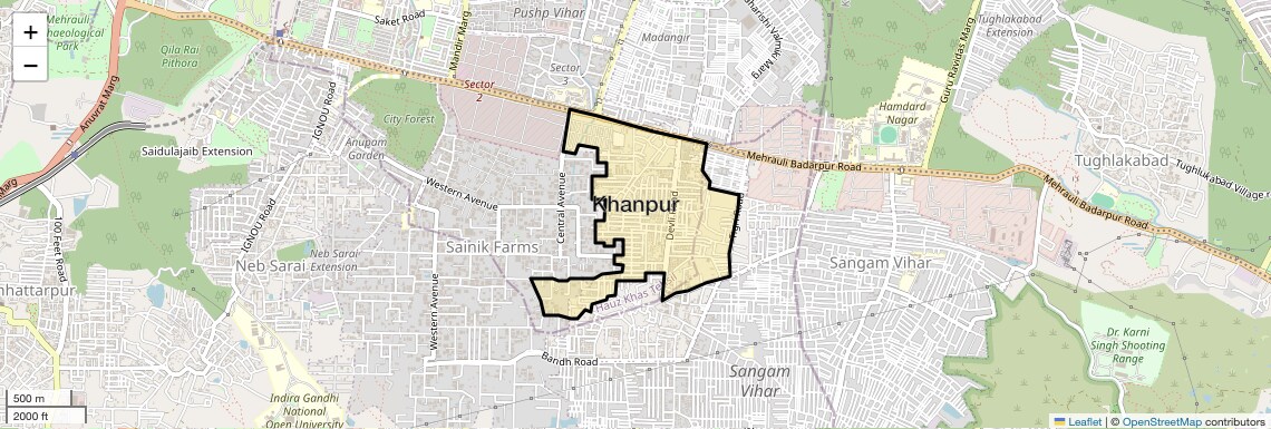 Location Map of Khanpur, Delhi