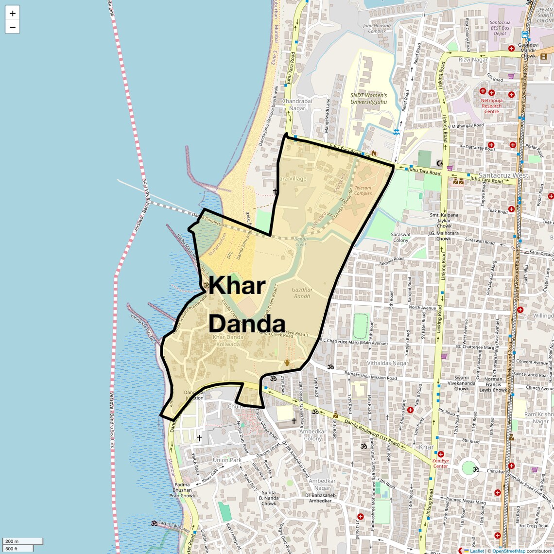 Location Map of Khar Danda, Mumbai