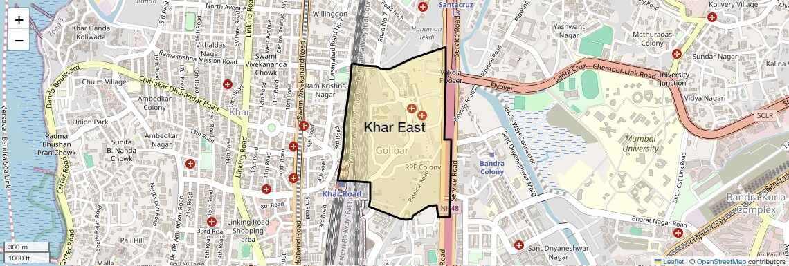 Location Map of Khar East, Mumbai