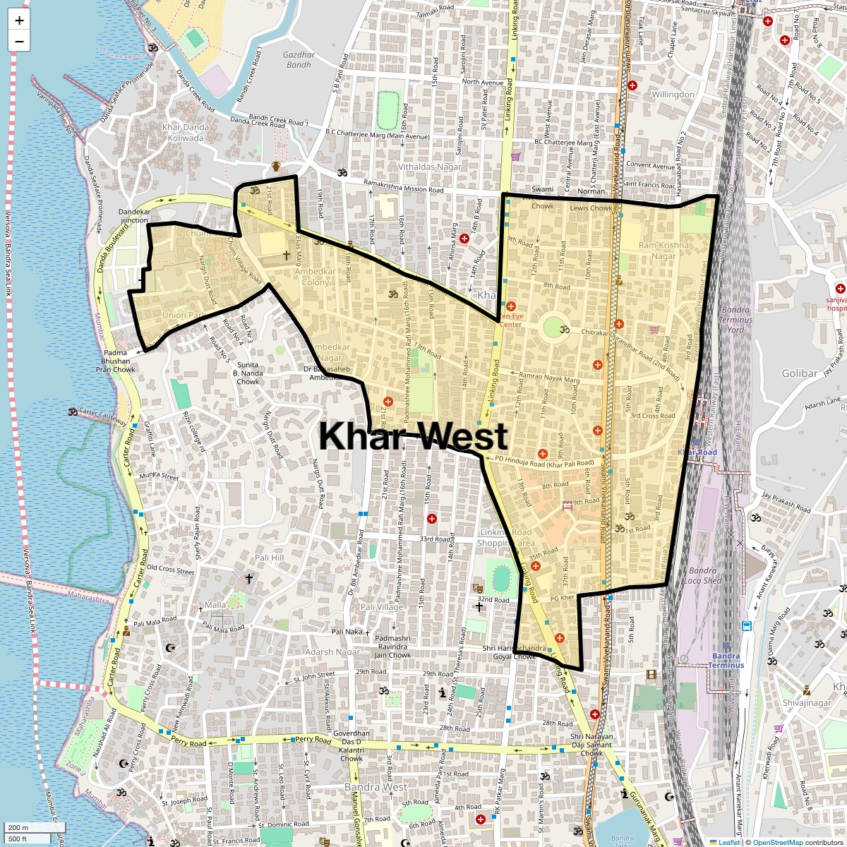 Location Map of Khar West, Mumbai