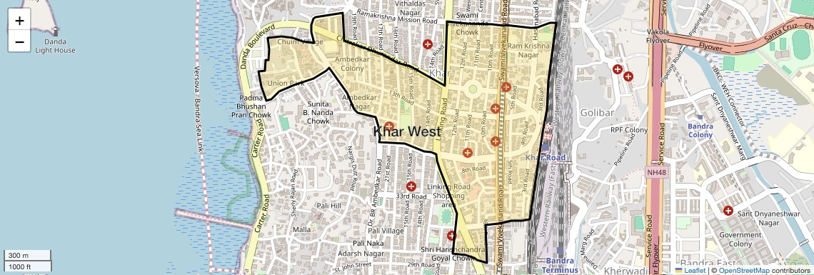 Location Map of Khar West, Mumbai
