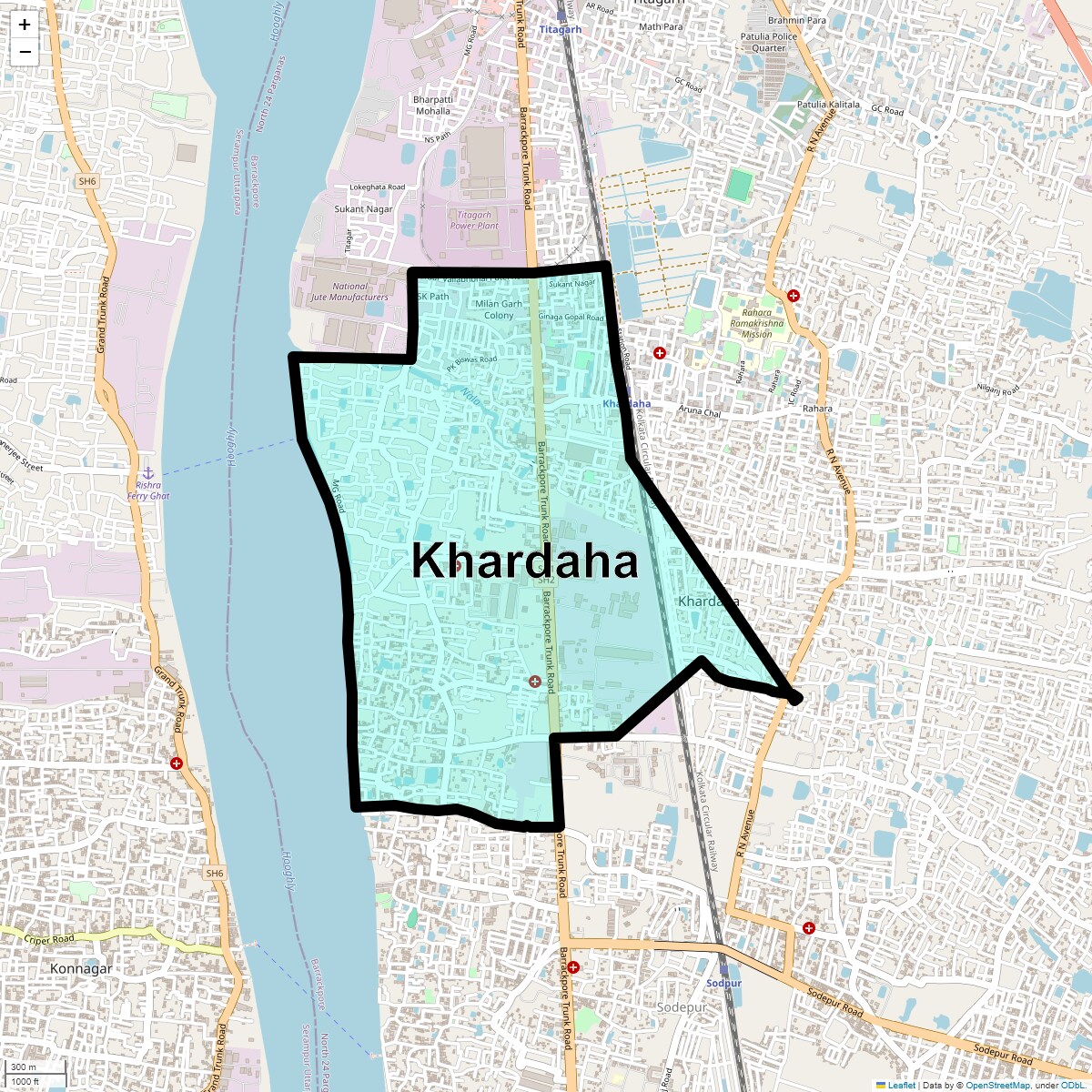 Location Map of Khardaha, Kolkata