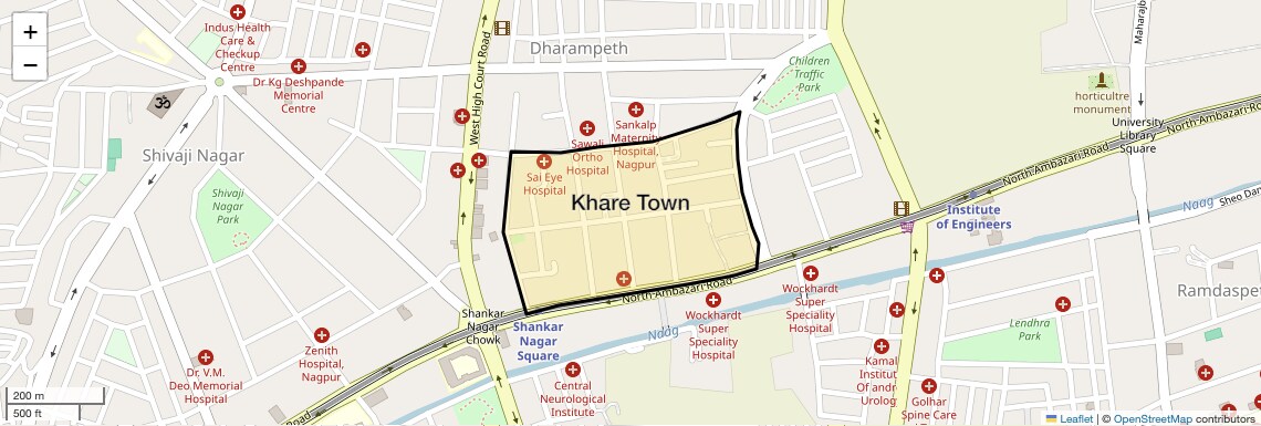 Location Map of Khare Town, Nagpur