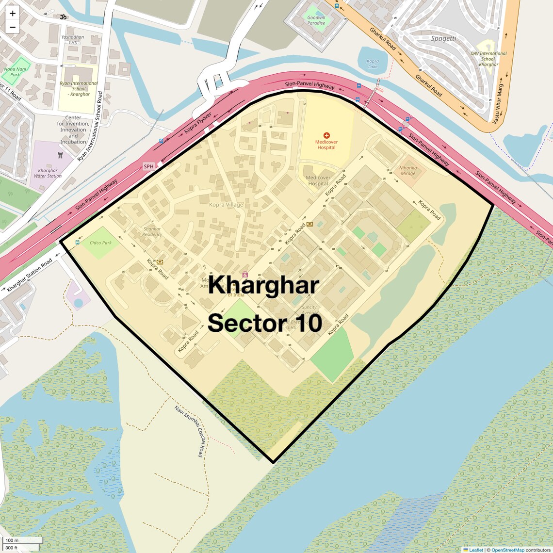Location Map of Kharghar Sector 10, Navi Mumbai