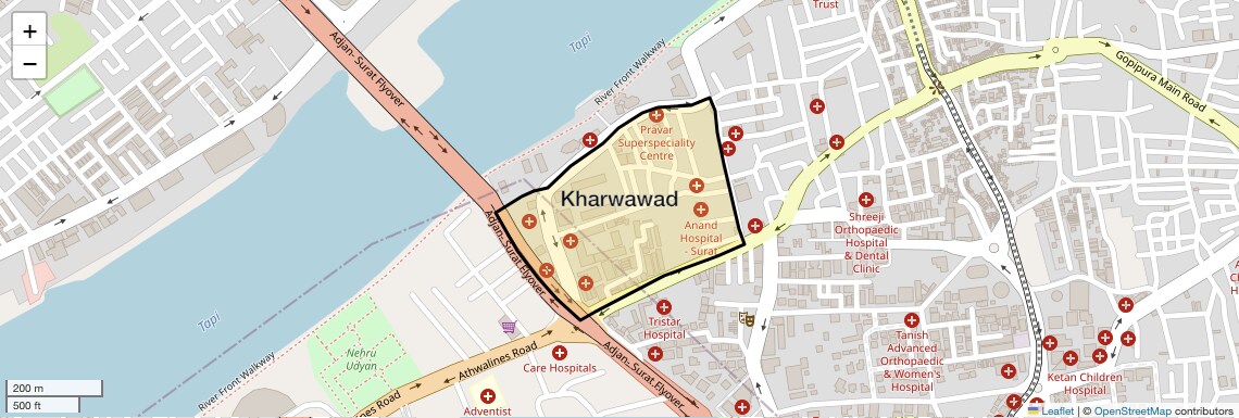 Location Map of Kharwawad, Surat