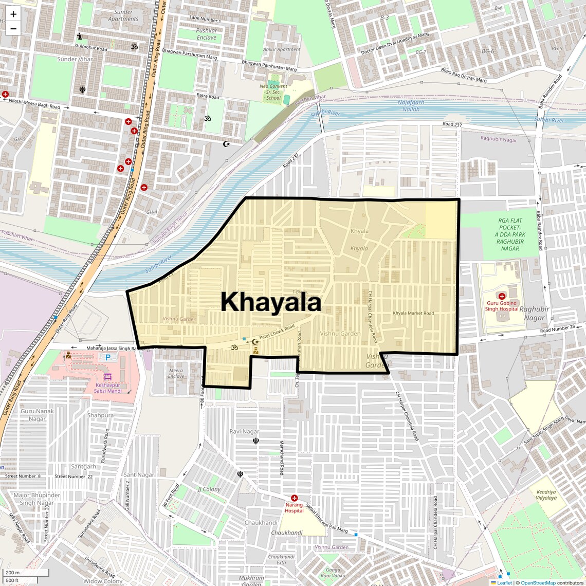 Location Map of Khayala, Delhi
