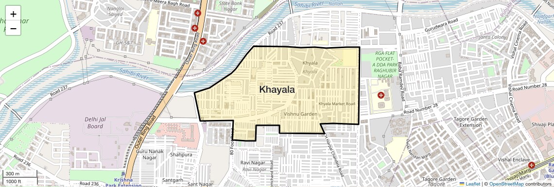 Location Map of Khayala, Delhi