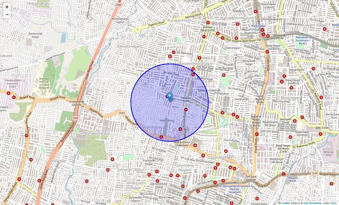 Location Map of Khb Colony, Bangalore