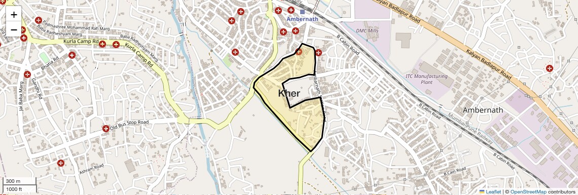 Location Map of Kher, Thane