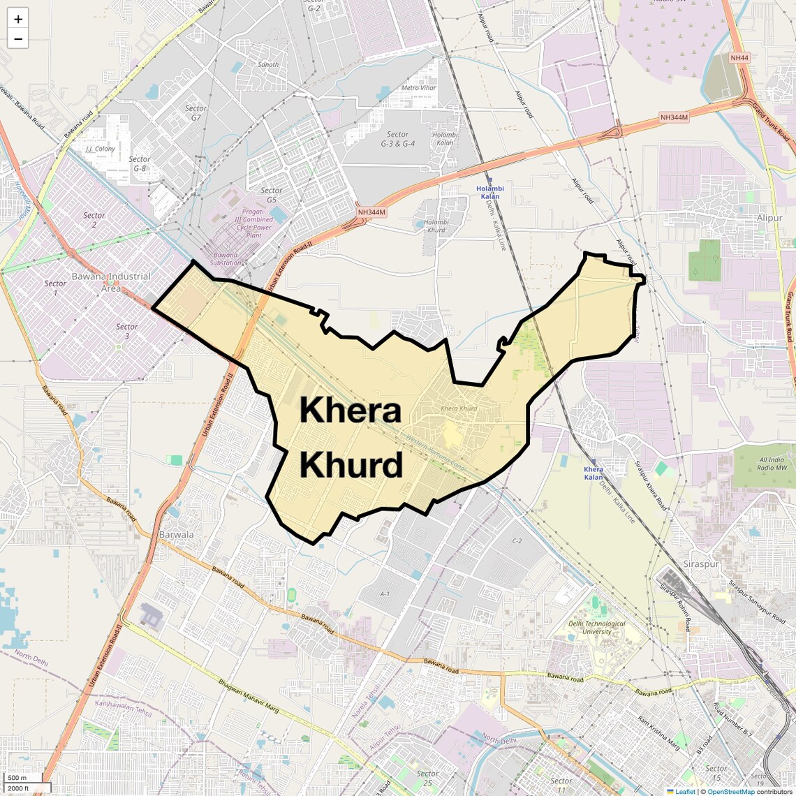 Location Map of Khera Khurd, Delhi