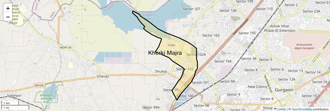 Location Map of Kherki Majra, Gurgaon