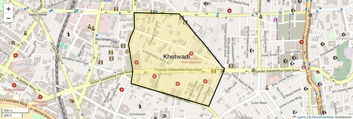 Location Map of Khetwadi, Mumbai