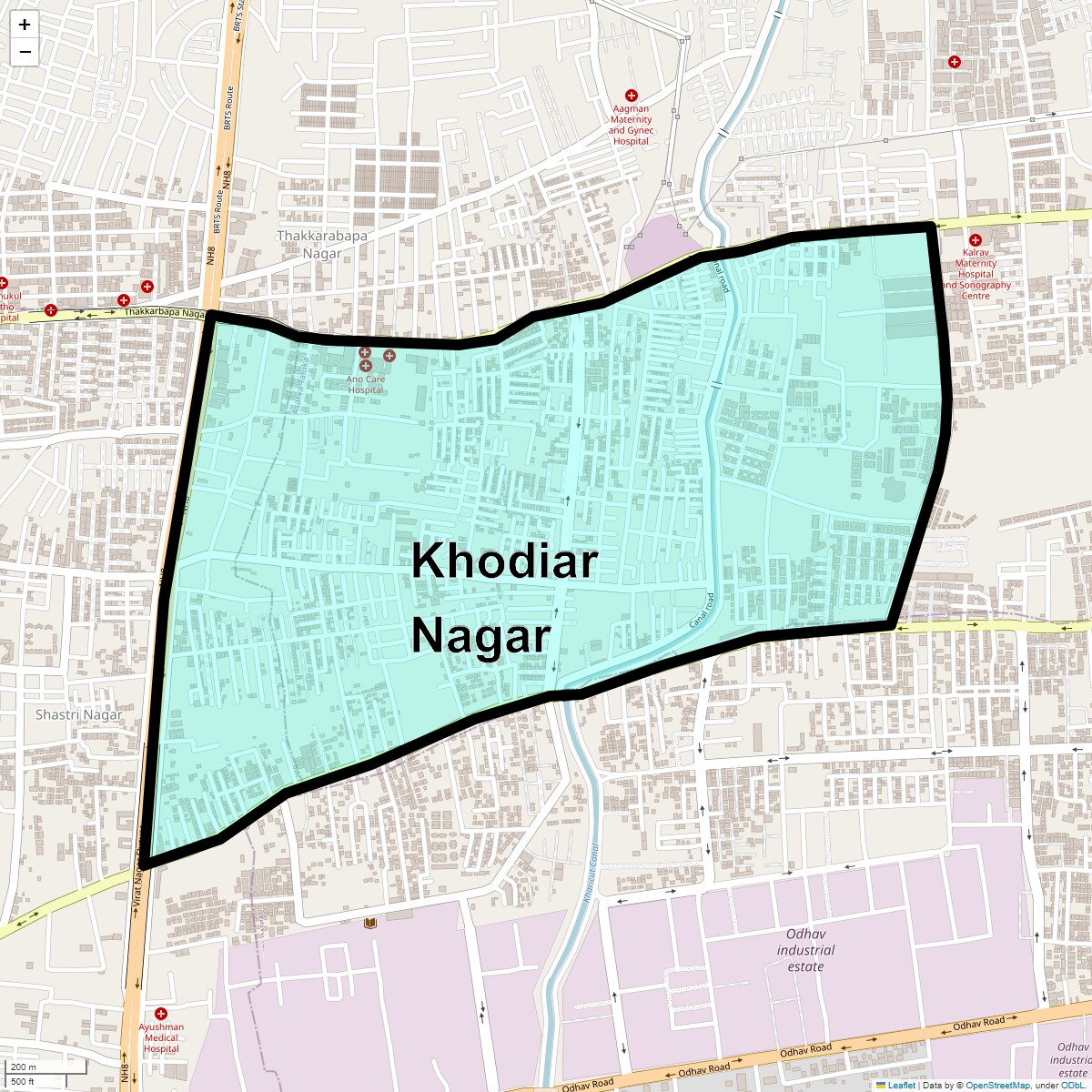 Location Map of Khodiar Nagar, Ahmedabad