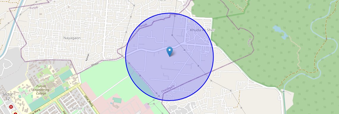 Location Map of Khuda Ali Sher, Chandigarh
