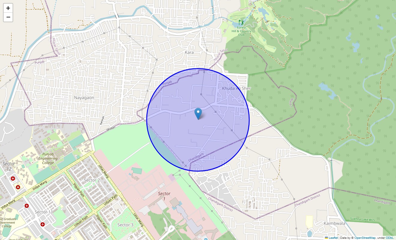 Location Map of Khuda Ali Sher, Chandigarh