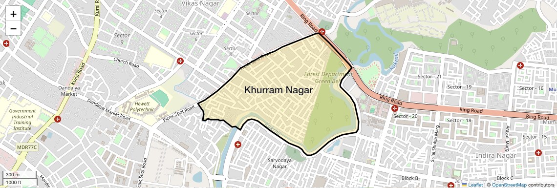 Location Map of Khurram Nagar, Lucknow