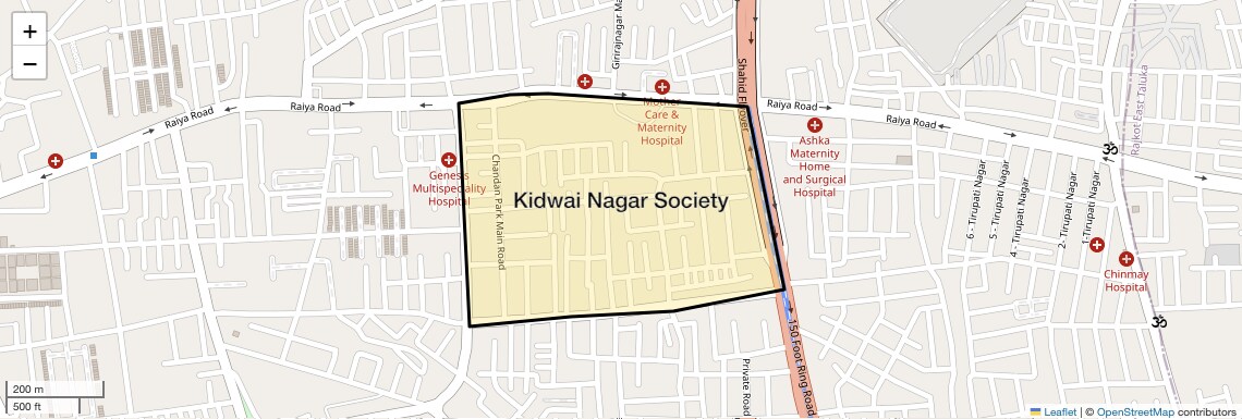 Location Map of Kidwai Nagar Society, Rajkot